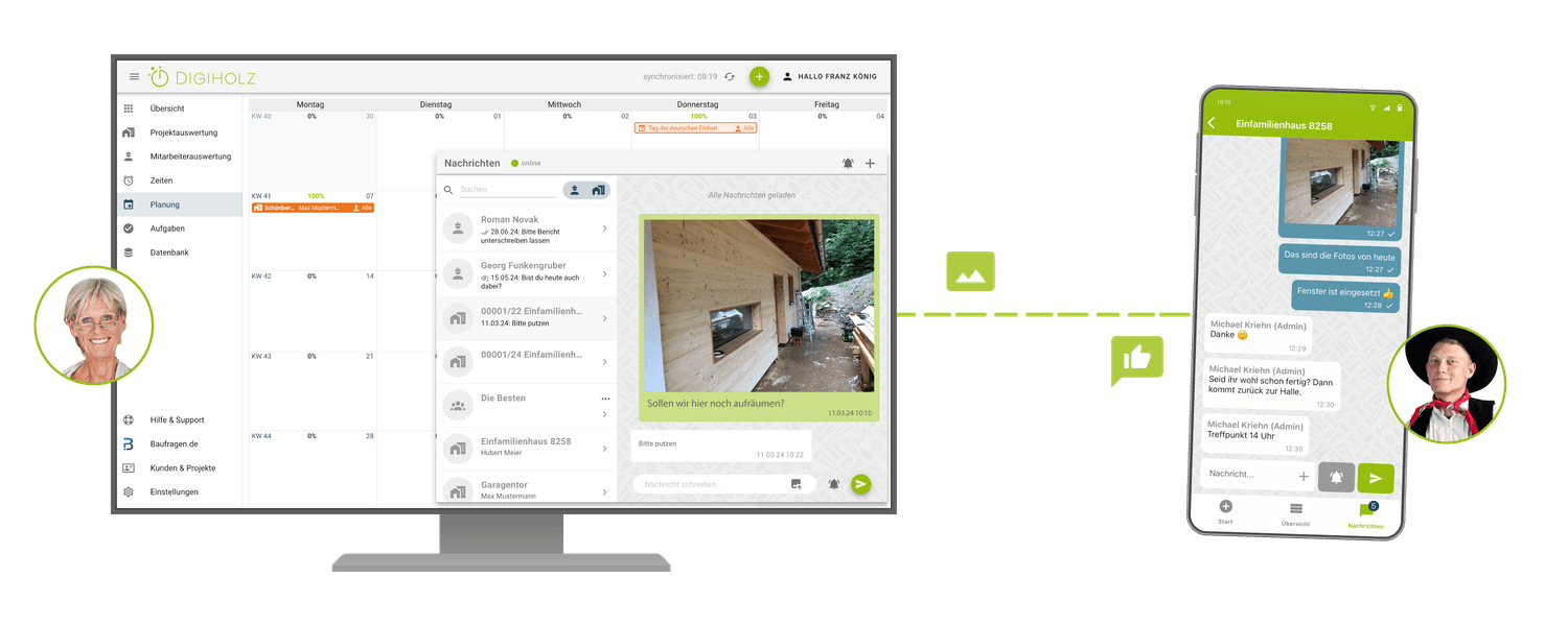 Sicher und DSGVO-konform Nachrichten und Fotos über den eigenen Chat in Digiholz austauschen